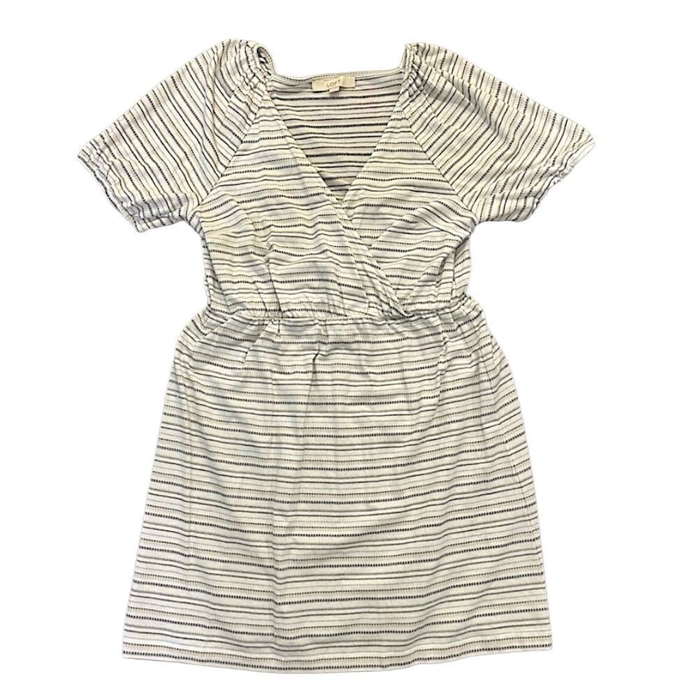 LOFT Cream & Black Puff Sleeve Wrap Dress – Size L